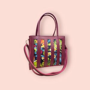 Floral Accent Maroon Handbag with Shoulder Strap – Stylish and Versatile